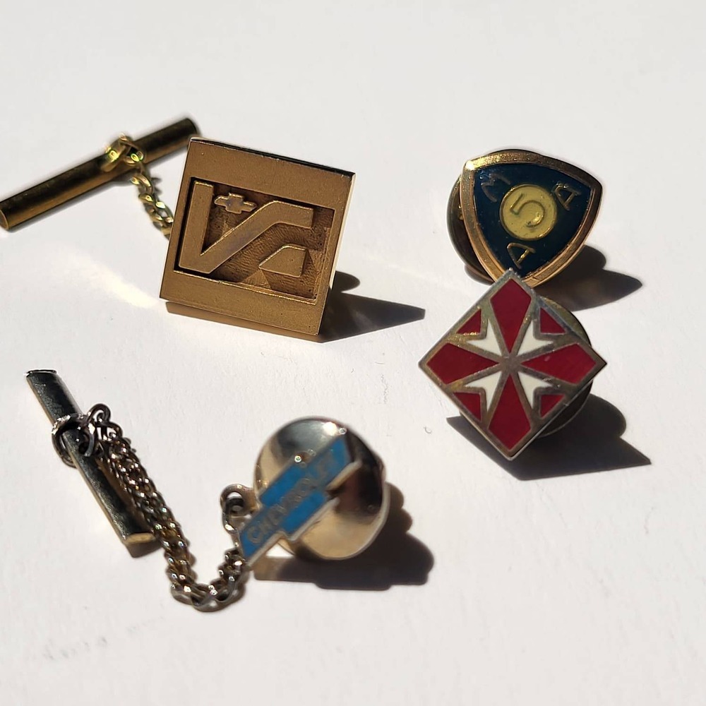 Vintage Chevrolet AMA Enamel Metal Tie Tack Lapel Pin Lot Gold Silver Blue